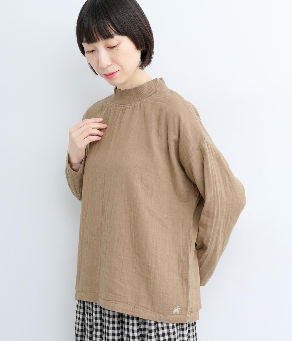 ダブルガーゼリブ襟プルオーバー(モカチャ-F)