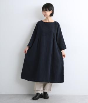 ダブルガーゼボートネック切替ワンピース