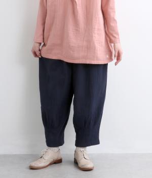 ダブルガーゼ裾タックパンツ(藍-F)