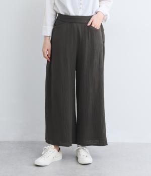 ダブルガーゼ　エンボスワイドパンツ(墨黒-F)
