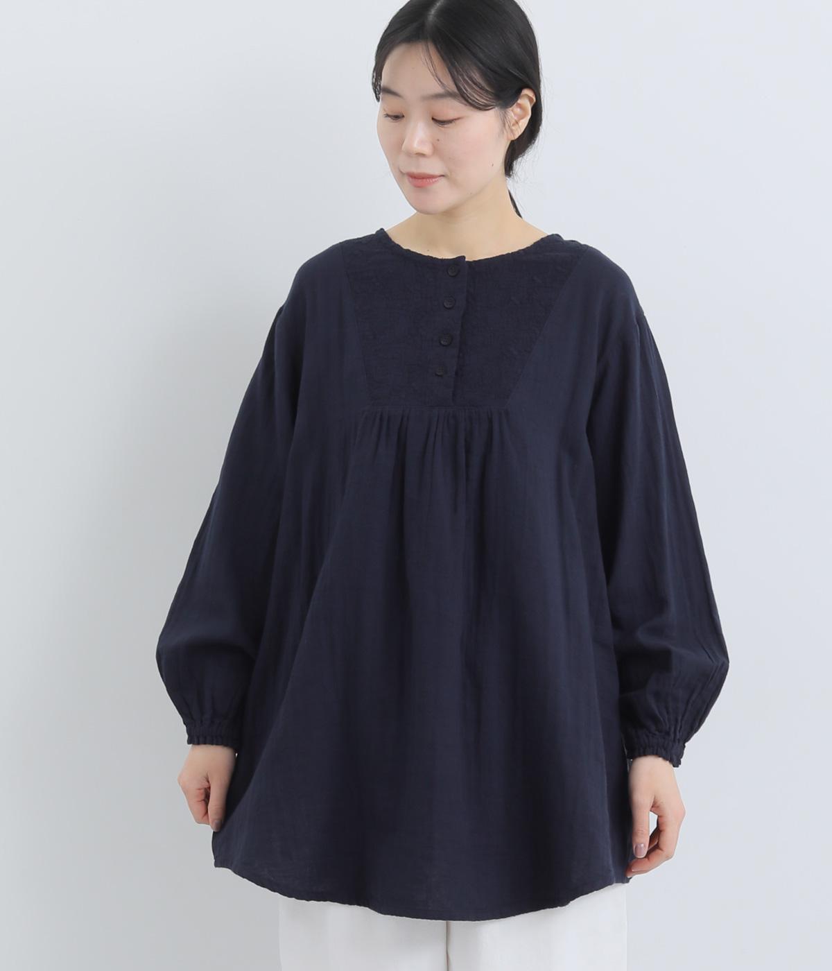 ダブルガーゼ胸切替チュニック(藍-F)