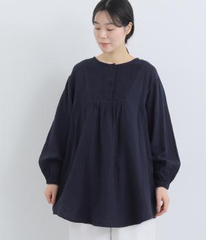 ダブルガーゼ胸切替チュニック(藍-F)