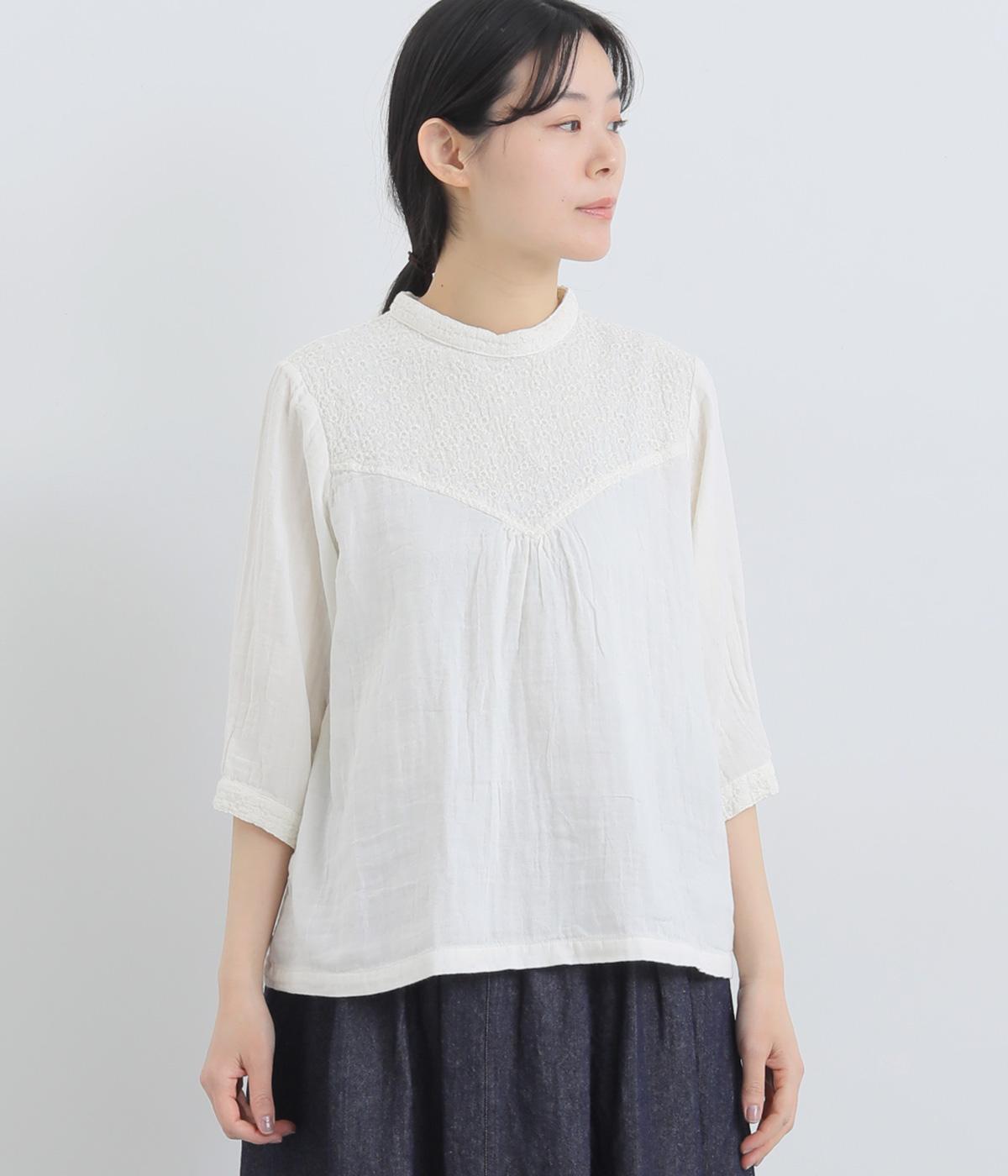 ダブルガーゼ七分袖胸切替プルオーバー(生成-F)