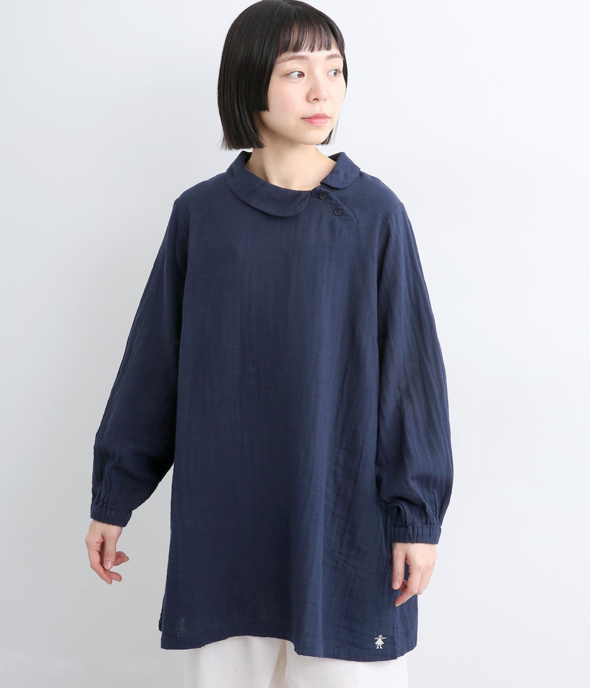 ダブルガーゼ丸襟チュニック(藍-F)