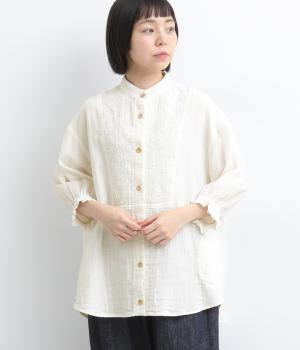 コットンガーゼ　ヨーク切替チュニックブラウス