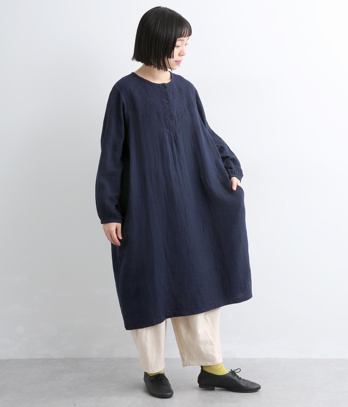 ダブルガーゼ胸切替ワンピース(藍-F)