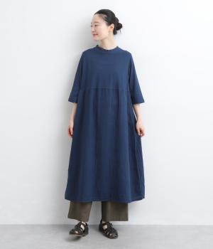 ダブルガーゼ×天竺　七分袖ワンピース(夏藍-F)