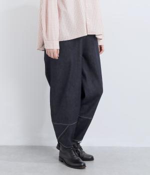 デニム裾切替パンツ