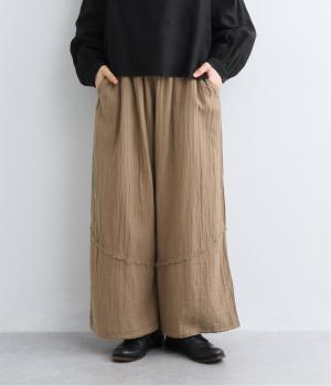 W ガーゼ 裾切替ワイドパンツ（モカ茶・F）