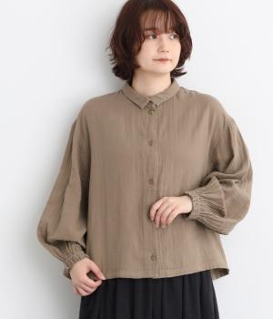 W ガーゼ ショートブラウス（モカ茶・F）