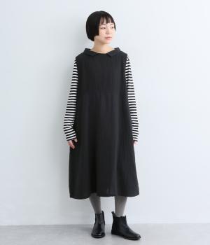 W ガーゼ 切替ジャンパースカート（ブラック・F）