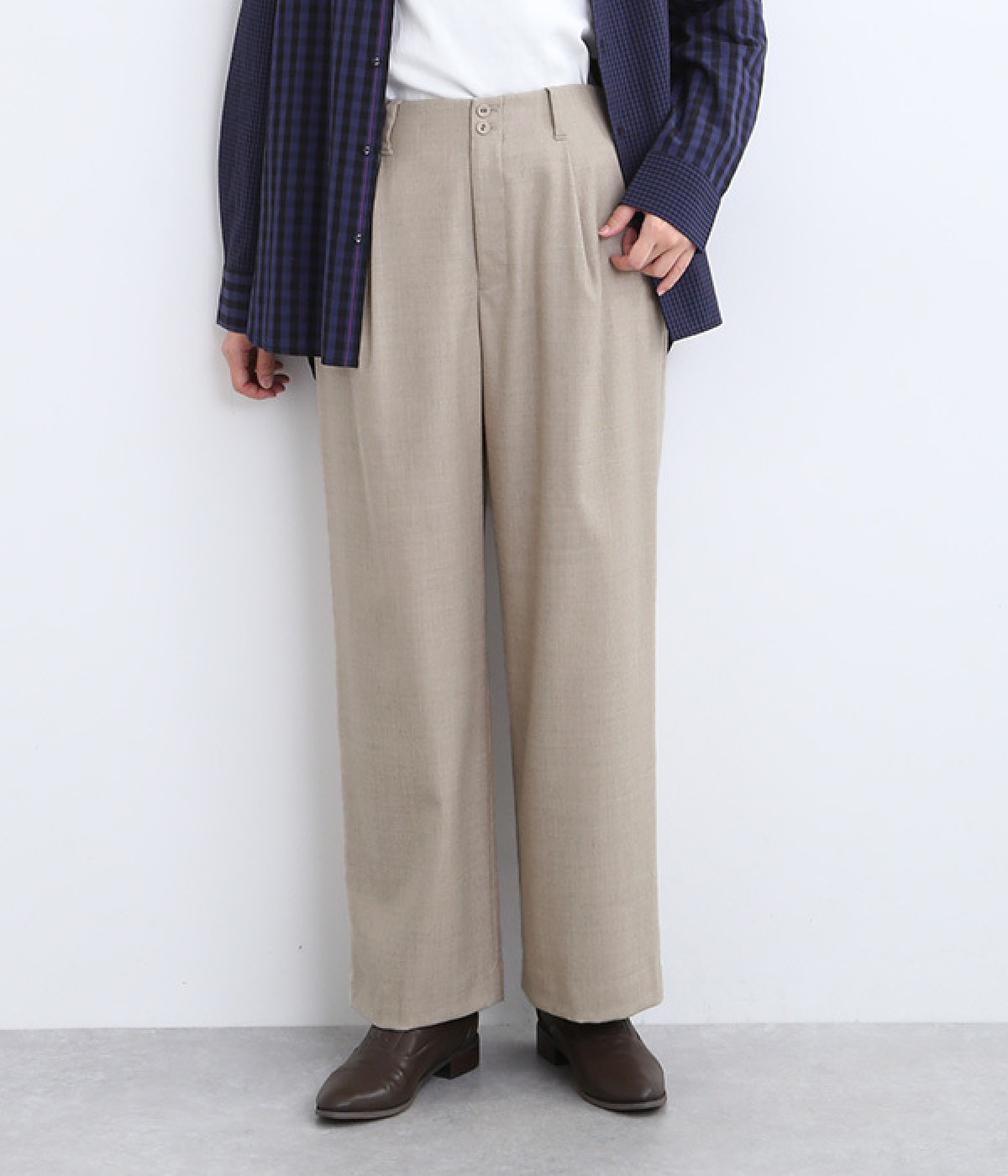 ウールサキソニーストレッチパンツ(ベージュ-M)