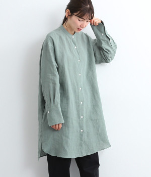 グランジリネンロングシャツ(ターコイズ-ONESIZE)