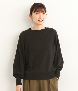 コットンカシミヤ天竺ホールガーメントプルオーバー(ブラック-ONESIZE)