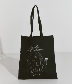 TORANEKOBONBON　ぽってりねこプリントトートバック(ブラック-ONESIZE)