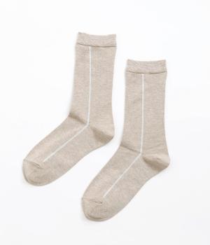 サイドライン配色ソックス(杢ベージュ×シルバー-ONESIZE)