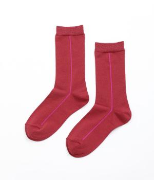 サイドライン配色ソックス(アカ×ピンク-ONESIZE)