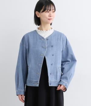 10ozデニムノーカラージャケット