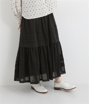コットンティアードスカート(ブラック-ONESIZE)