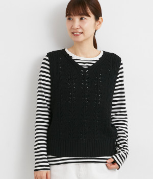 エステルコットン地柄2wayベスト(ブラック-ONESIZE)