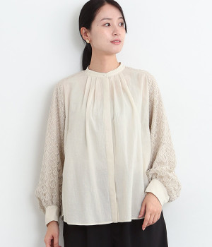 コットンケミカルレースグランジコットンローンブラウス(アイボリー系-ONESIZE)