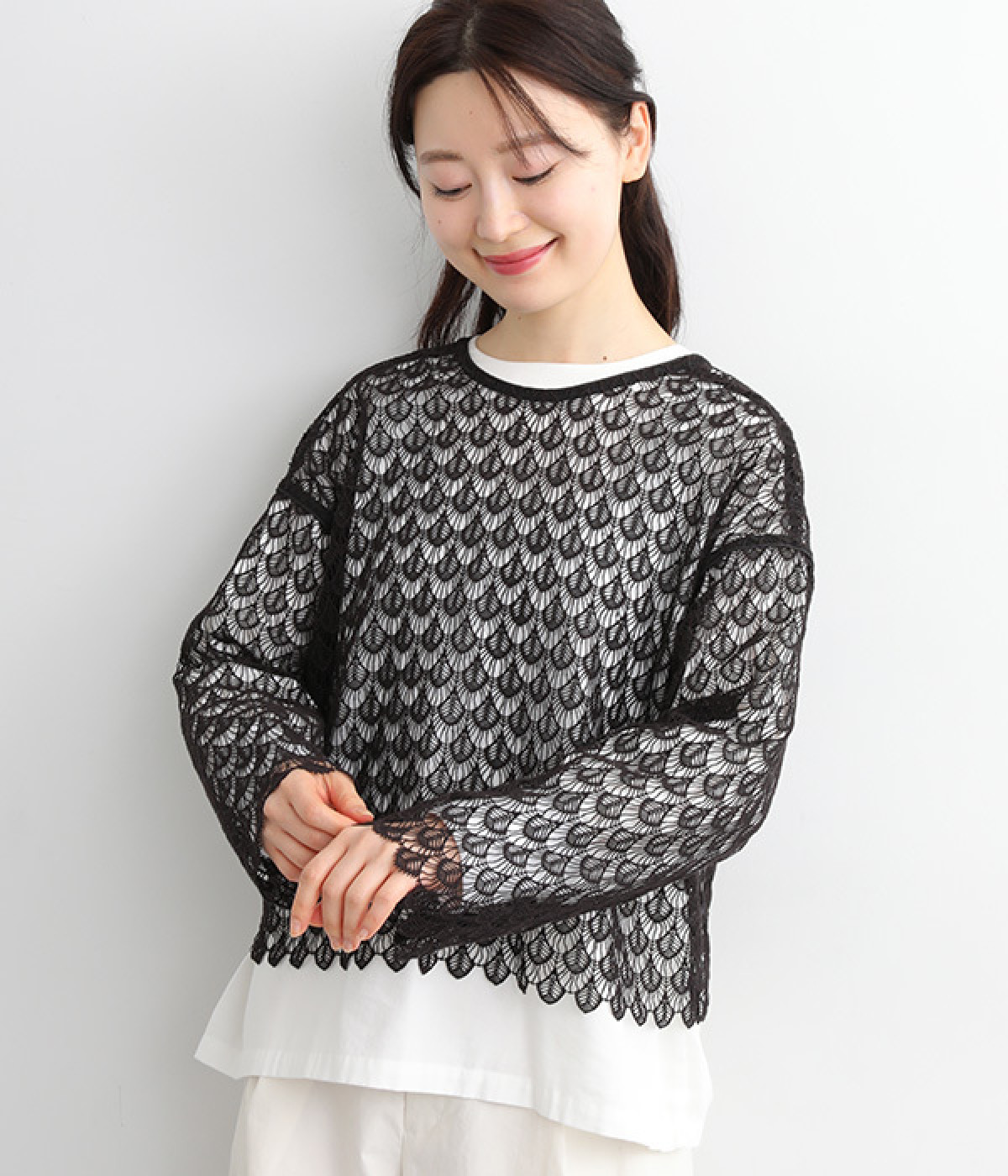 コットンケミカルレース2wayカーディガン(ブラック系-ONESIZE)