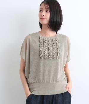 シアーリネンナイロン天竺ノースリーブプルオーバー(ベージュ-ONESIZE)