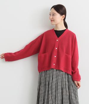 リネンコットンダブルジャカードカーディガン(レッド-ONESIZE)