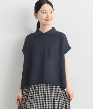 12Gリネンコットンダブルジャカードニットポロシャツ(ネイビー-ONESIZE)