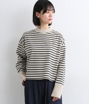 コットンリネン天竺ボーダープルオーバー(ネイビーボーダー-F)