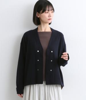 TRINTYメリノウール天竺ダブルボタンカーディガン(ネイビー-F)