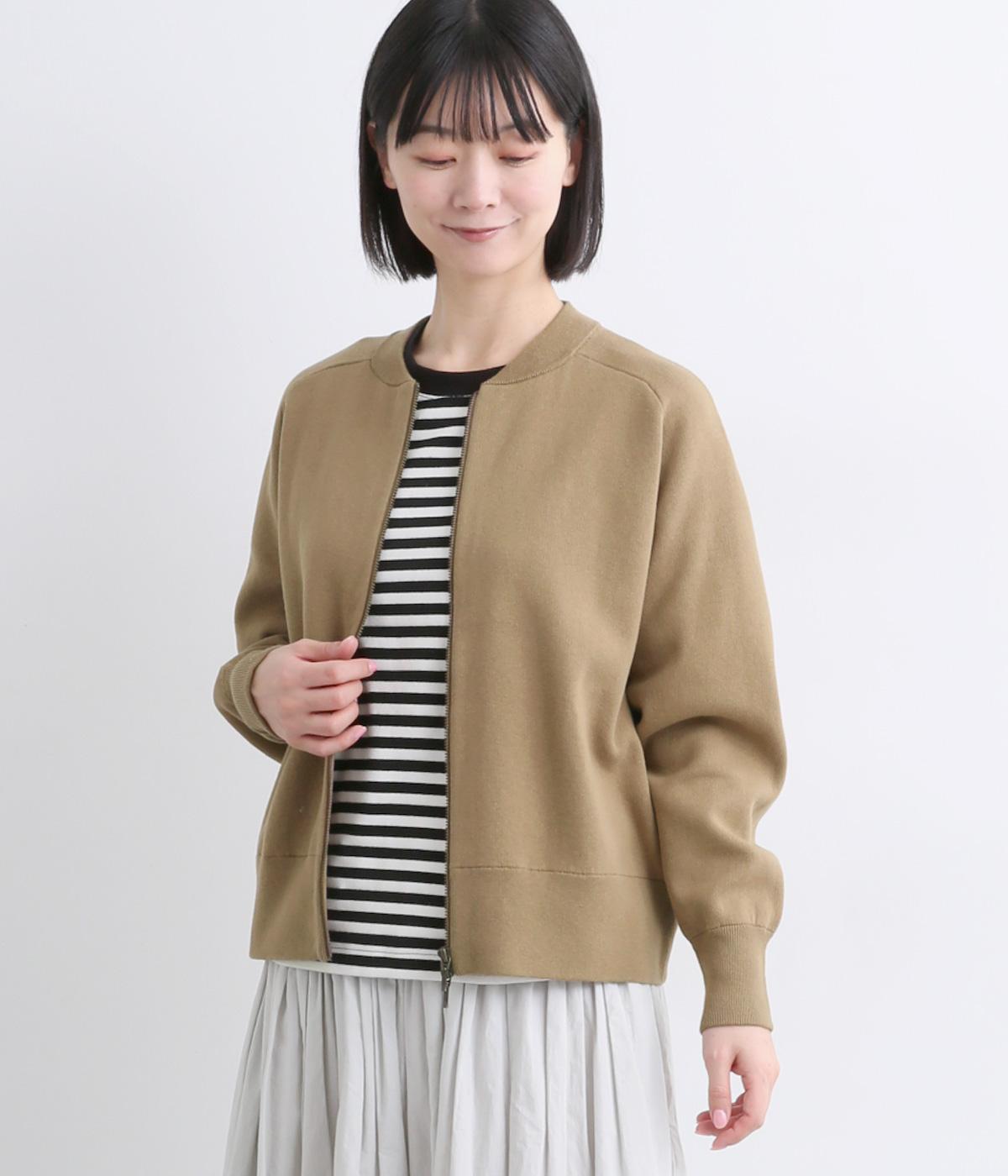 HAOKAIコットン接結ニットブルゾンカーディガン(モカ-F)