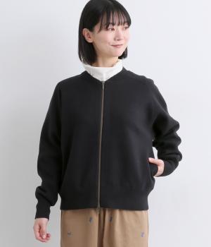 HAOKAIコットン接結ニットブルゾンカーディガン(ブラック-F)