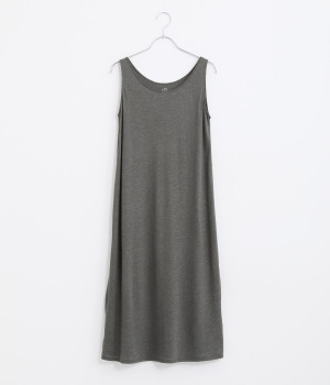 リネンレーヨン天竺ノースリーブインナーワンピース(チャコール-ONESIZE)