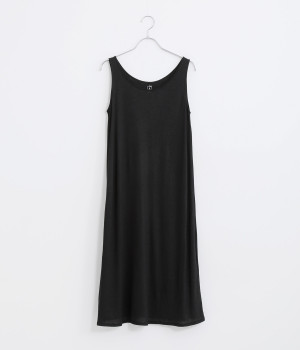 リネンレーヨン天竺ノースリーブインナーワンピース(ブラック-ONESIZE)