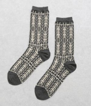 布帛ジャカード柄ソックス(グレー×ゴールドラメ-F)