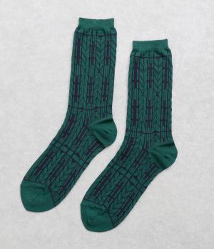 布帛ジャカード柄ソックス(グリーン×ネイビー-F)