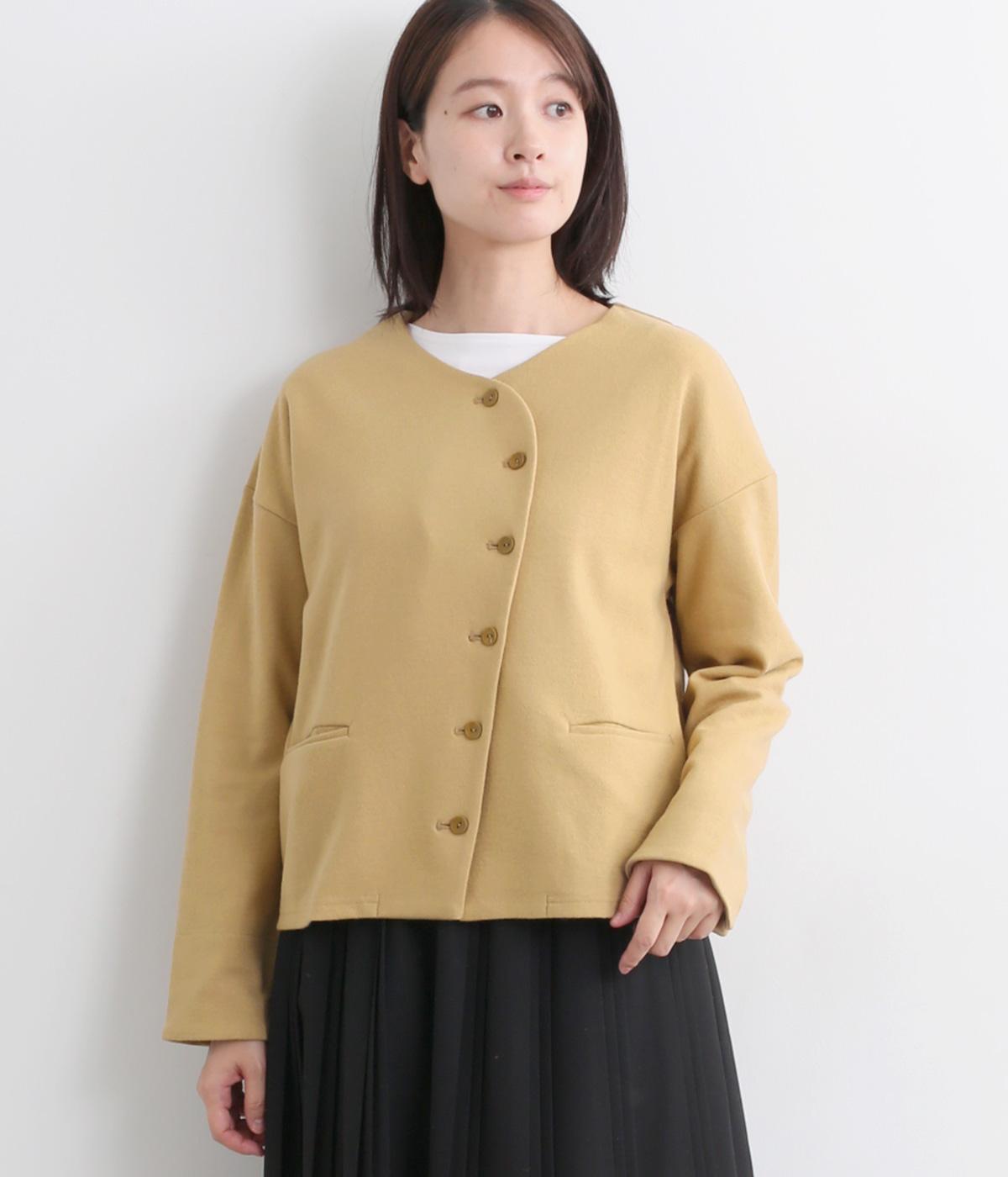 ウール圧縮スムース　カットソージャケット(キャメル-F)