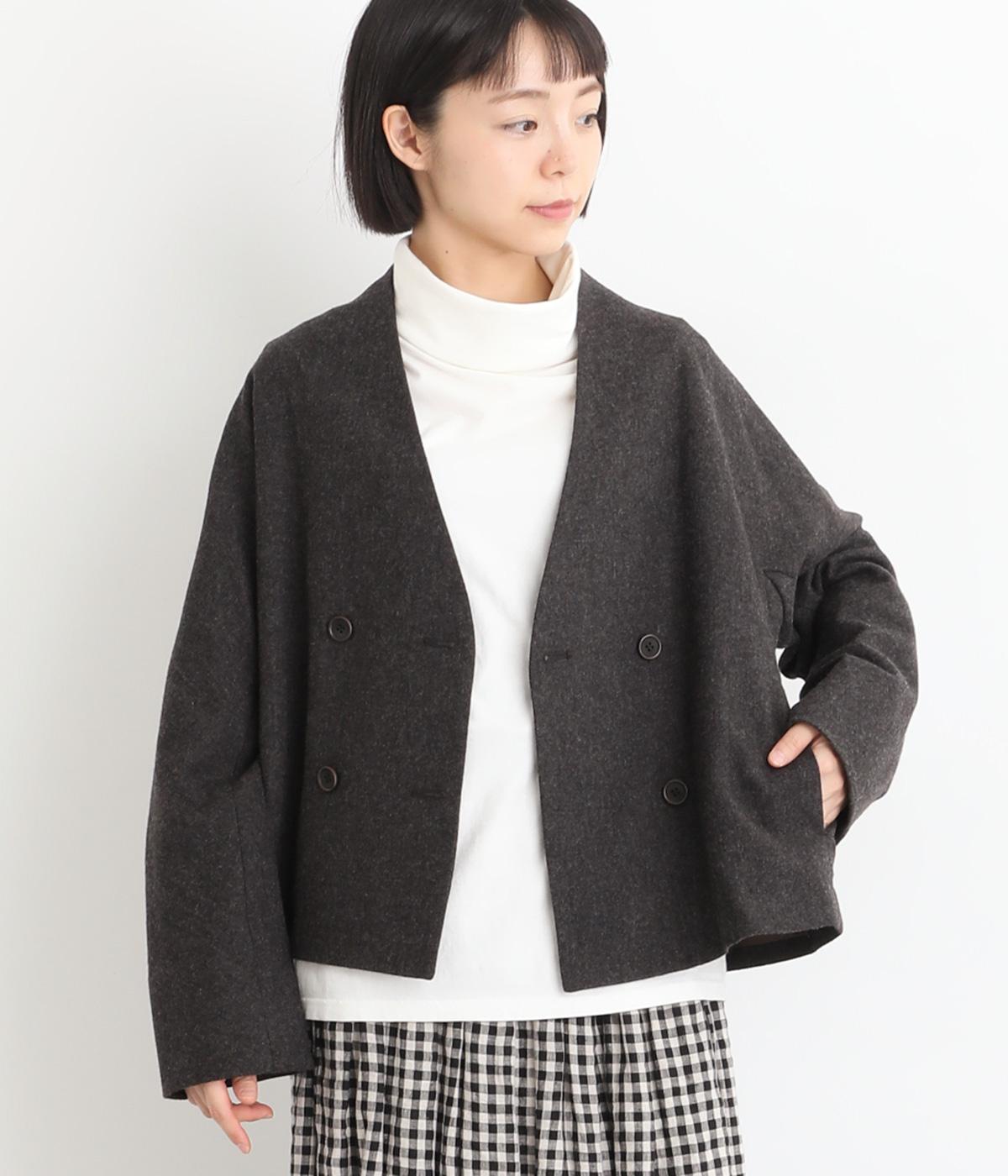 エターミン　ノーカラーショートジャケット(ブラウン-F)