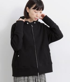 度詰めアズマ裏起毛フードパーカー(ブラック-F)
