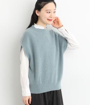 エクストラファインラムウール　片畦ベスト(サックス-F)