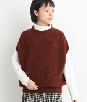 エクストラファインラムウール　片畦ベスト(アカチャ-F)