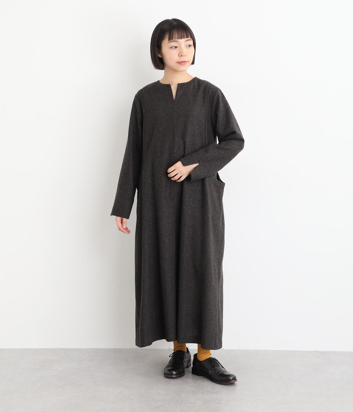 エターミン　ノーカラーワンピース(ブラウン-38)