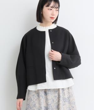 エコポリエステルダブルクロス　タックスリーブジャケット(ブラック-F)