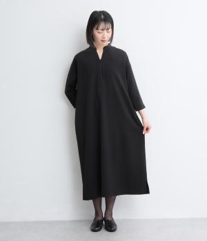 エコポリエステルダブルクロス　フロントボタンワンピース