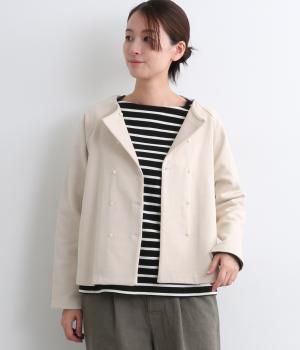 ハードコンパクト裏毛ダブルボタンジャケット(ベージュ-F)