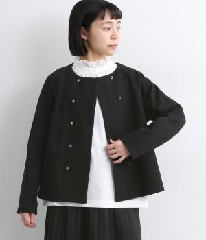 ハードコンパクト裏毛ダブルボタンジャケット(ブラック-F)