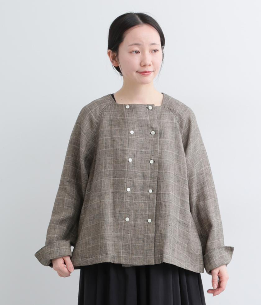 リネン先染めノーカラージャケット