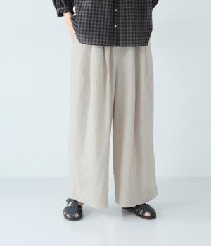 リネン平織り　ボリュームサマーパンツ(キナリ-F)