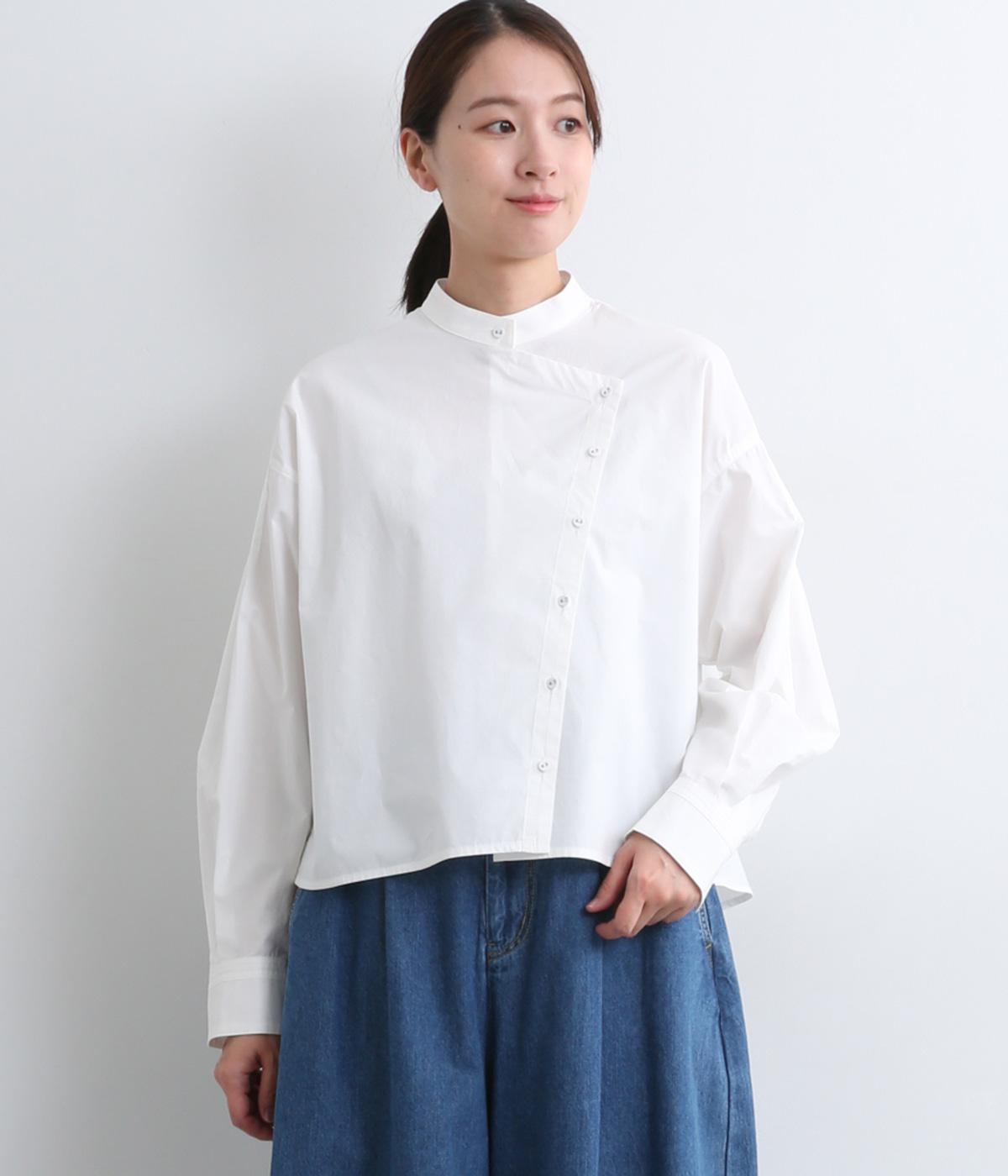 コットンフロントデザインボトルネックブラウス(オフ-F)